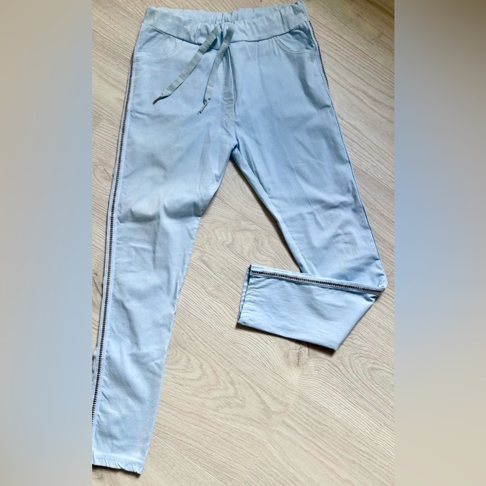 Women's Brand Bazar Light Blue Stud  Pants OS